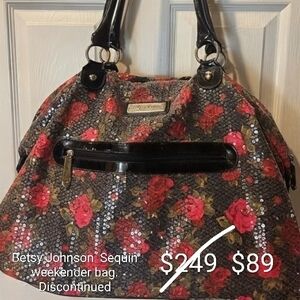 Betsey Johnson Red Floral Sequin Travel Bag